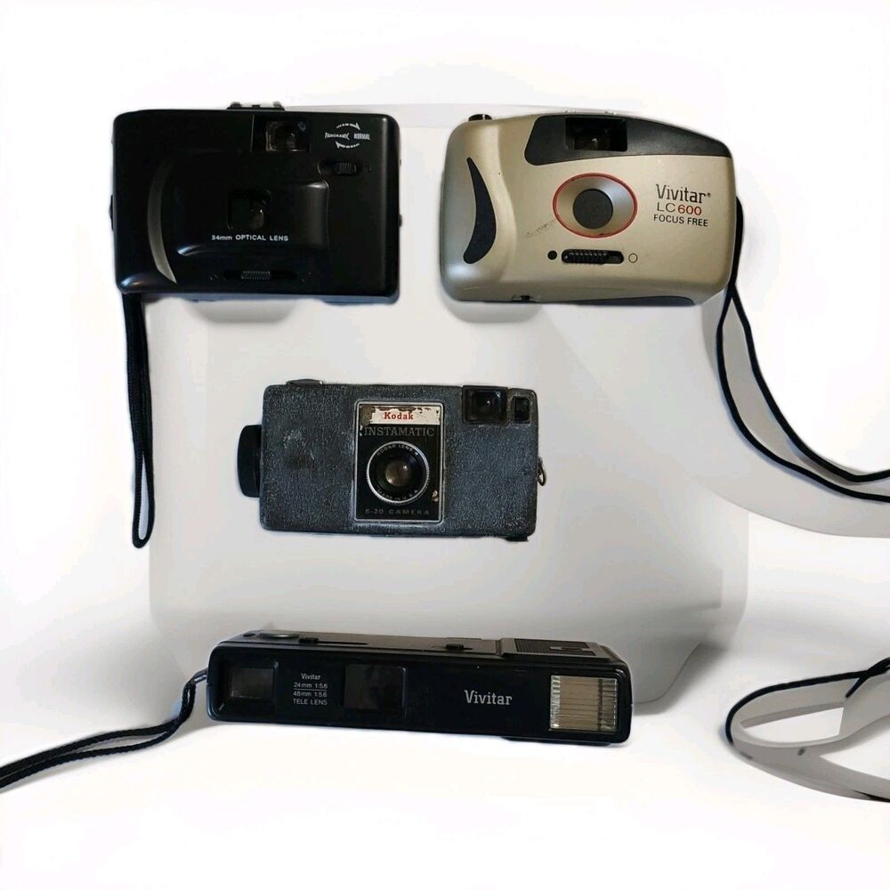 Lot of 4 Vintage Cameras - Kodak Insta - Vivitar LC600 & Tele835 - Panorama 35MM